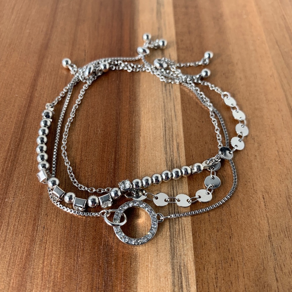 Set of 3 silver tone lariat slide bracelets